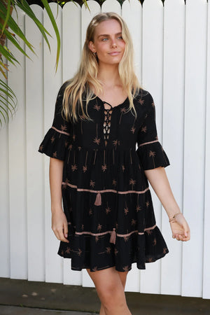#Brooklyn Palm Embroidered Mini Dress