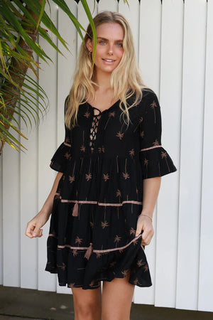 #Brooklyn Palm Embroidered Mini Dress