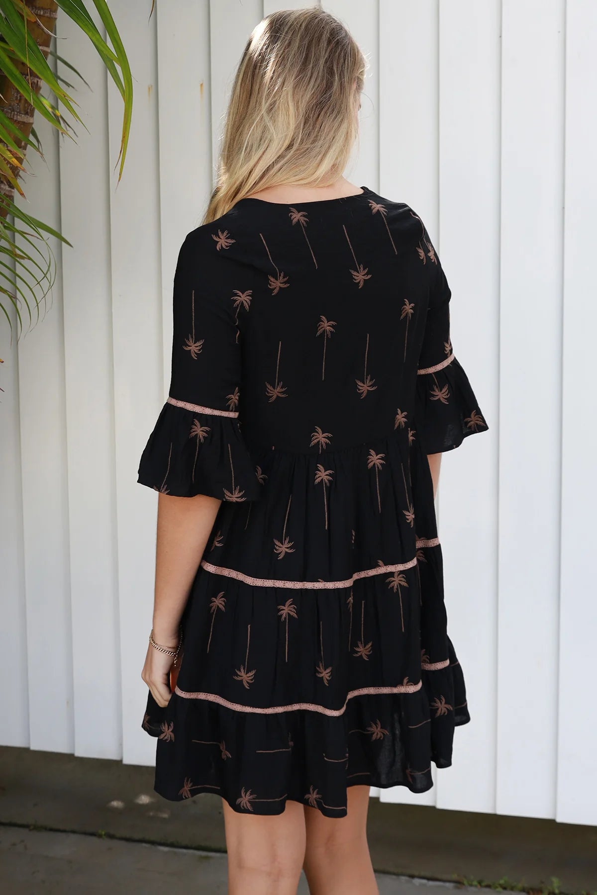 #Brooklyn Palm Embroidered Mini Dress