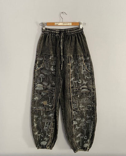 Mushroom Printed Trousers With Zip Pockets