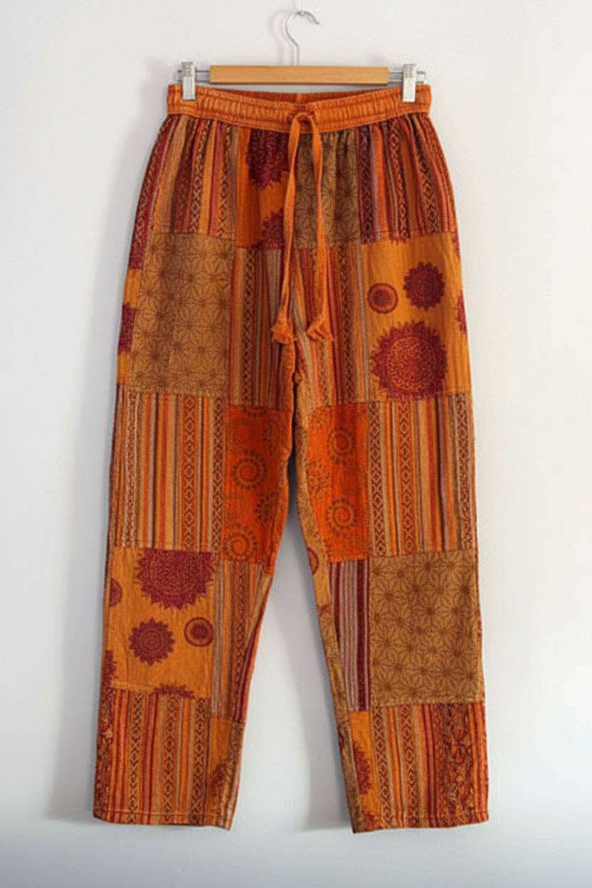 Stonewashed Patchwork Cotton Trouser