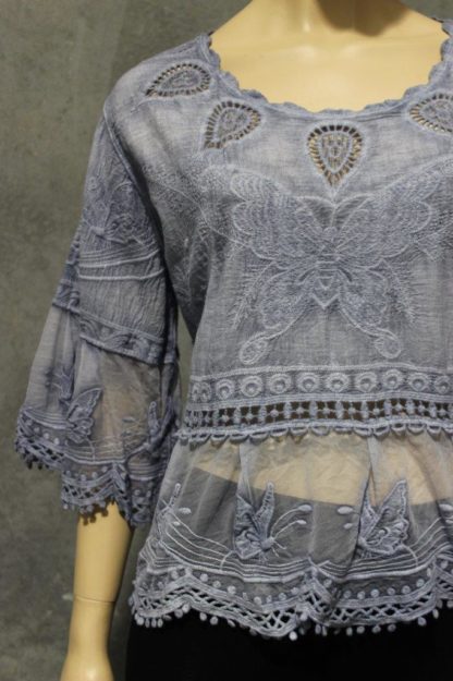 #Butterfly Embroidered Lace Top