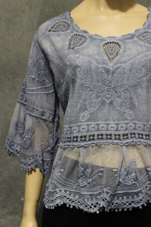 #Butterfly Embroidered Lace Top
