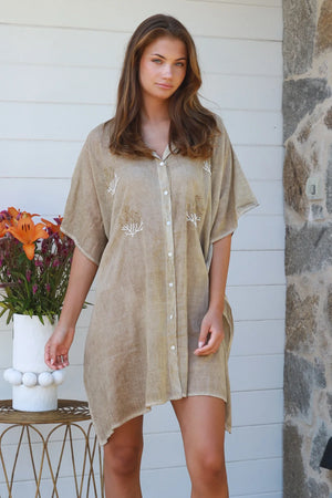 Beaded Coral Mini Kaftan