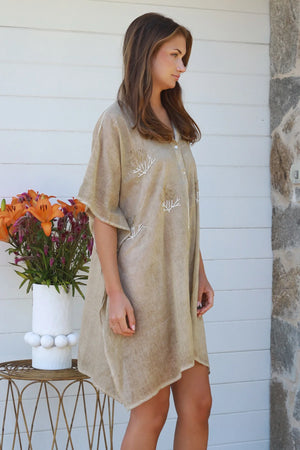 Beaded Coral Mini Kaftan