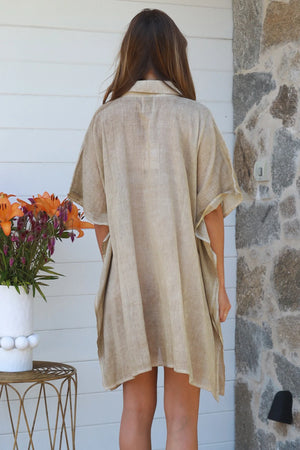 Beaded Coral Mini Kaftan