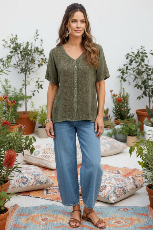 #Crepe Button Up Top