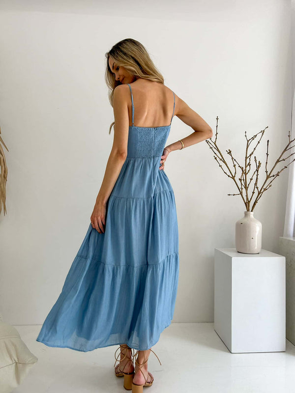 Isabella Blue Floral V Neck Maxi Dress