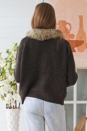 #Fur Trim Zip Up Jumper With Pockets