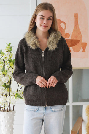#Fur Trim Zip Up Jumper With Pockets
