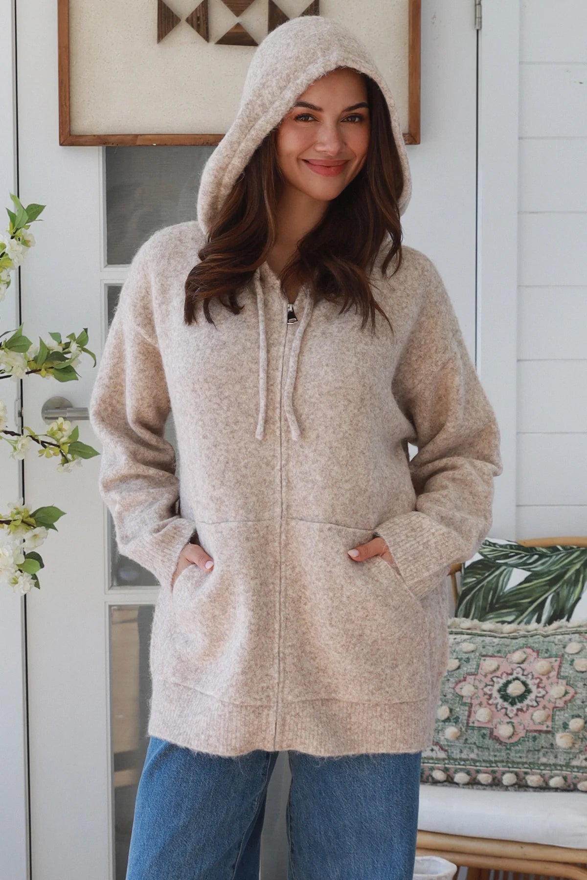 #Oversize Zip Up Hooded Jumper With Pockets