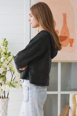 #Stretchy Cropped Button Up Jacket With Hood