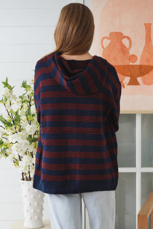 Oversize Striped Zip Up Jumper With Hood & Pockets