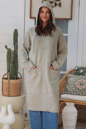 #Oversize Mid Length Zip Up Jumper With Hood