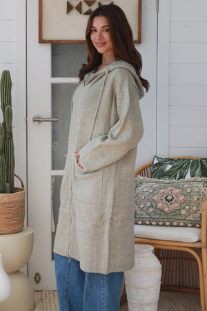 #Oversize Mid Length Zip Up Jumper With Hood