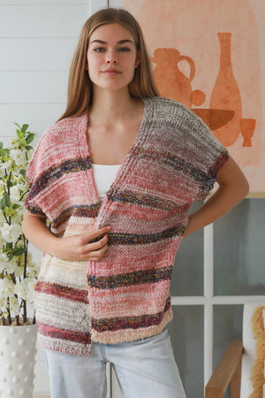 #Sleeveless Striped Knit Jacket