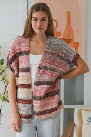 #Sleeveless Striped Knit Jacket
