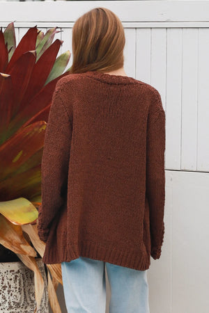 Cable Knit Cardigan With Flower Embroidered Sleeve