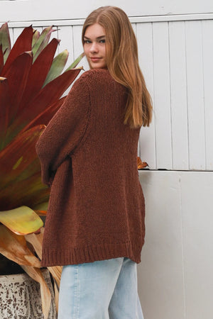 Cable Knit Cardigan With Flower Embroidered Sleeve