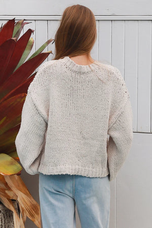 #Cropped Cable Knit Round Neck Jumper