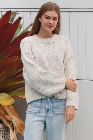 #Cropped Cable Knit Round Neck Jumper