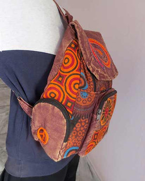 Peace Stonewashed Patch Cotton Backpack