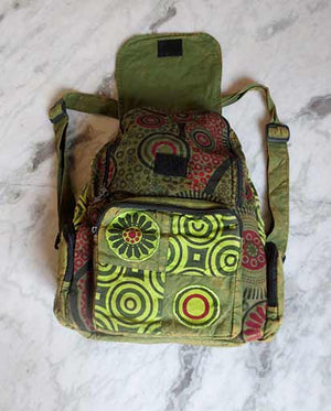 Om Sign Patchwork Cotton Backpack