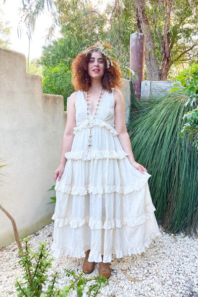 PLUNGE NECK COTTON MAXI