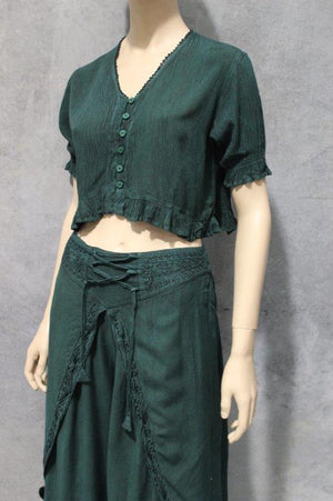 CREPE CROPPED FRILLED HEM TOP