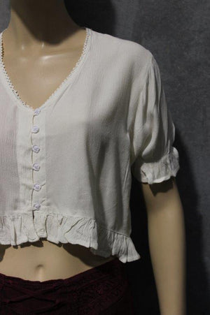 CREPE CROPPED FRILLED HEM TOP
