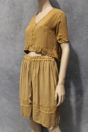 CREPE CROPPED FRILLED HEM TOP