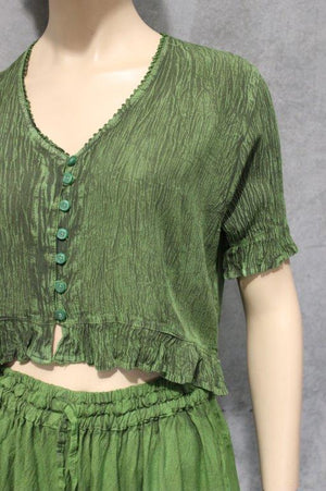 CREPE CROPPED FRILLED HEM TOP