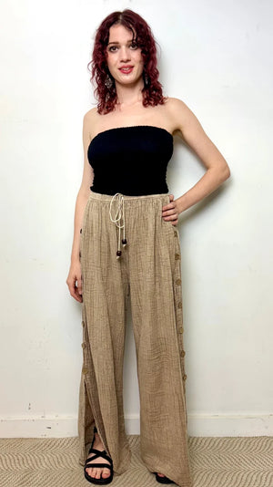 Cotton Stonewash Button Pants