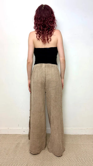 Cotton Stonewash Button Pants