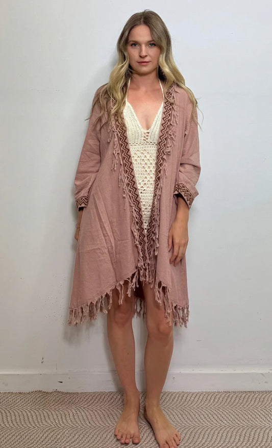 Cotton Fringed Blockprint Jacket