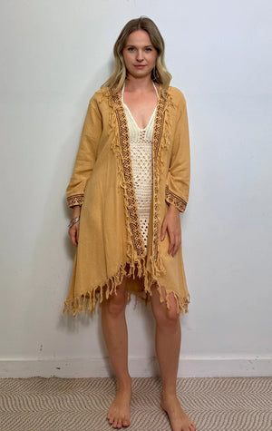 Cotton Fringed Blockprint Jacket