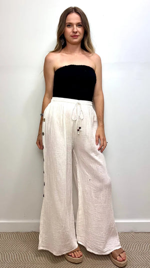 Cotton Stonewash Button Pants