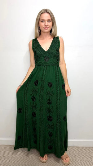 Dionisia Long Stonewash Embroidered Dress