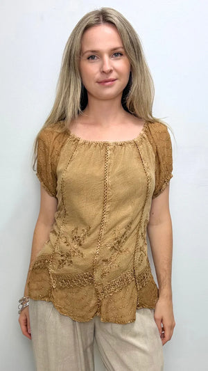 Stonewash Peasant Top