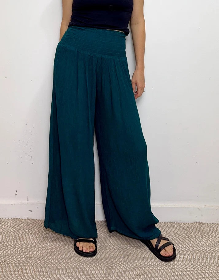 Plain Rayon Crepe Shirring Pants