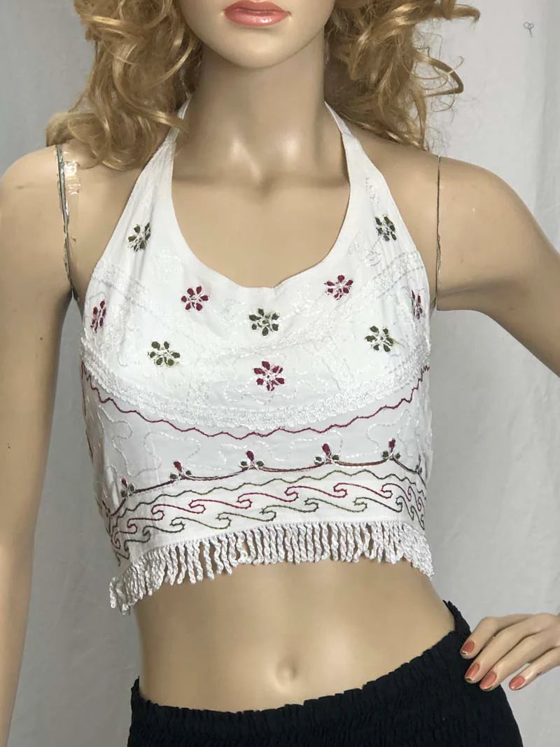 Stonewash Halter Neck Crop Top BLACK FREE