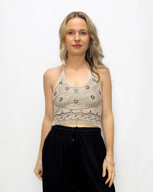 Halter Neck Stonewash Crop Top
