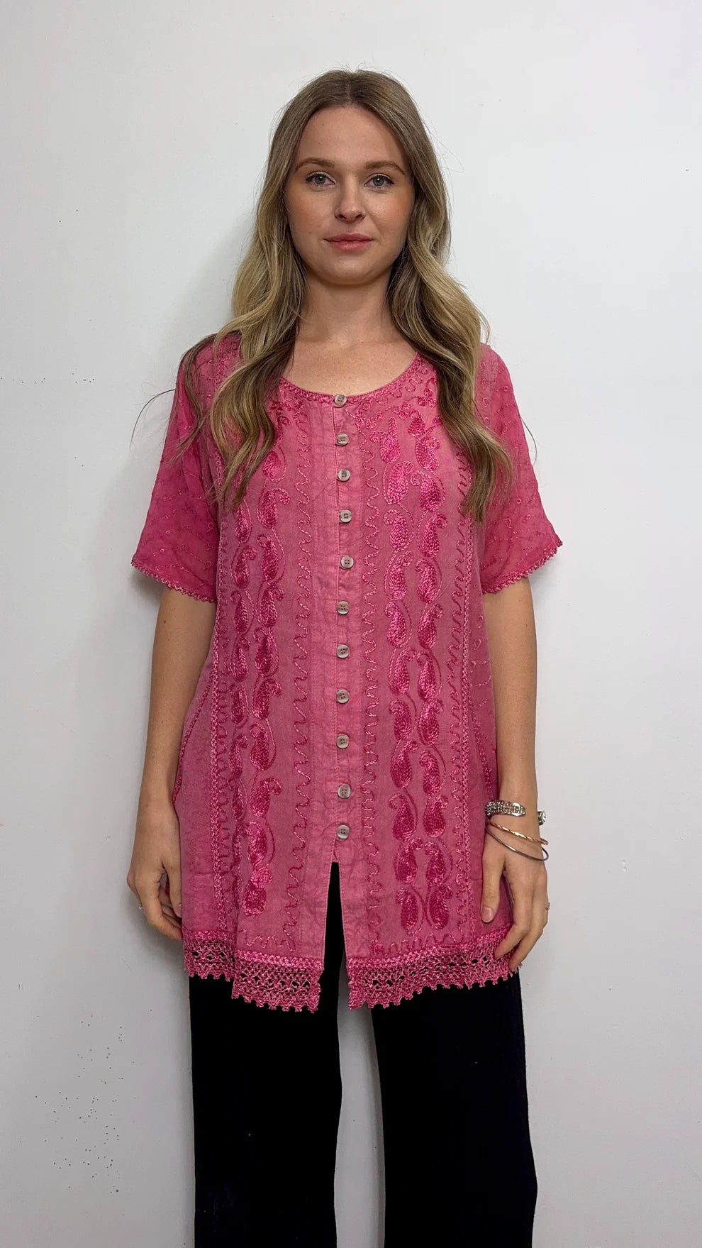 Lani Stonewash Blouse wth Lace