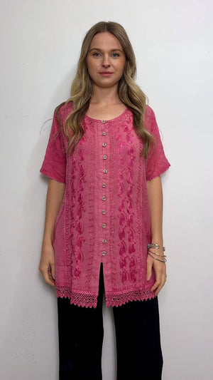 Lani Stonewash Blouse wth Lace