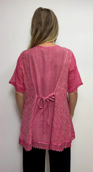 Lani Stonewash Blouse wth Lace