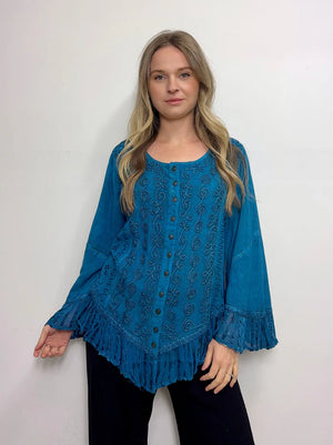 Eirlys Button Up Blouse Frill Bell Sleeve