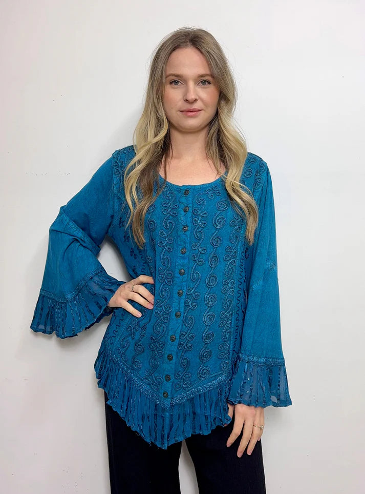 Eirlys Button Up Blouse Frill Bell Sleeve