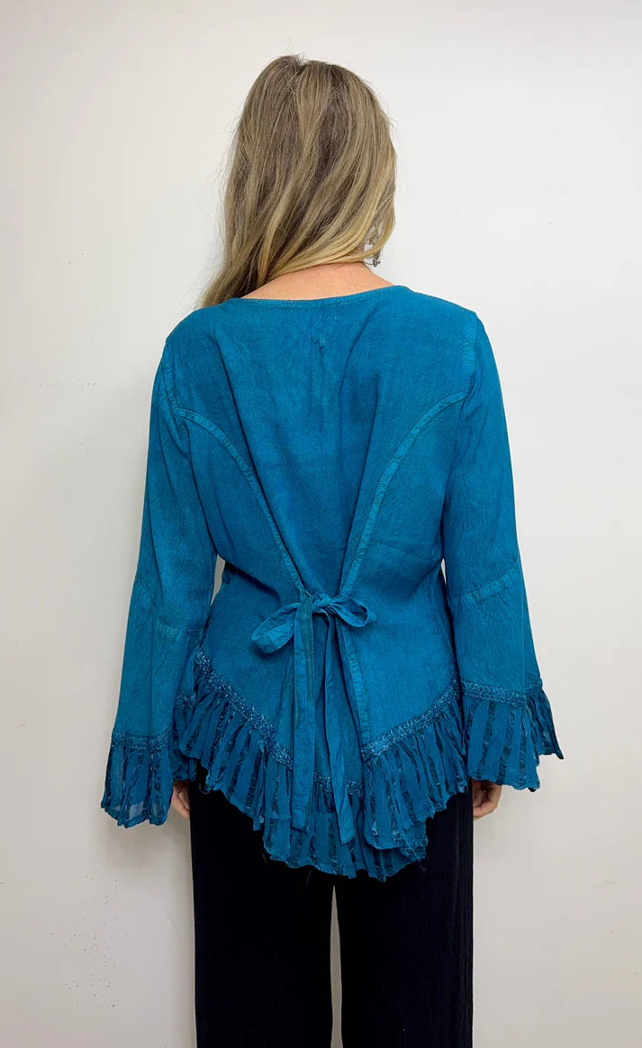 Eirlys Button Up Blouse Frill Bell Sleeve