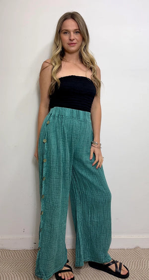 Cotton Stonewash Button Pants