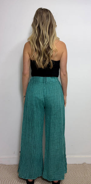 Cotton Stonewash Button Pants